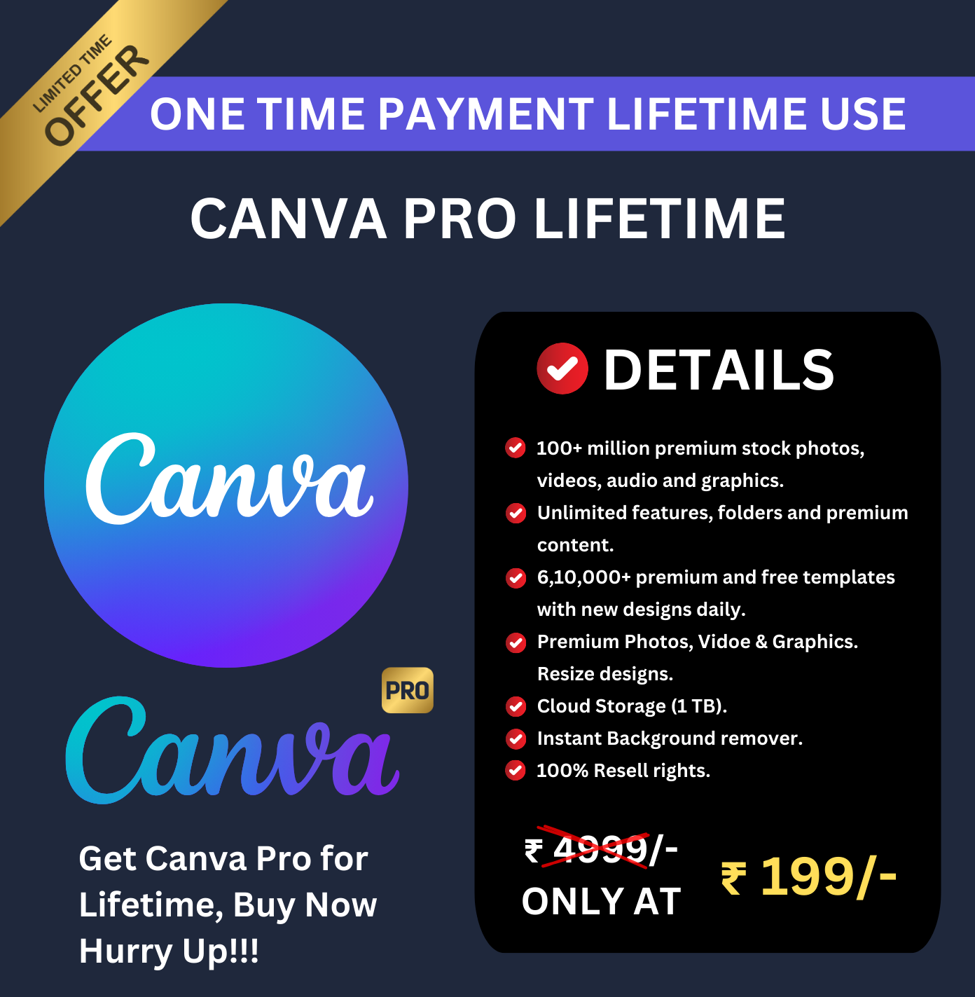 Canva Pro Lifetime Subscription – Unlimited Premium Features & 1TB Cloud Storage